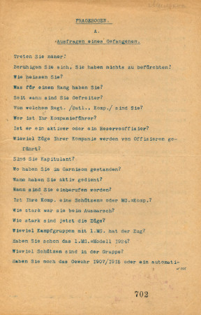 Fragebogen : Вопросы для допроса немецкого военнопленного